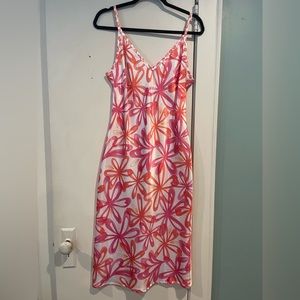 Pink and Orange Floral Midi Dress